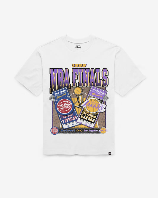 DETROIT PISTONS VS. LOS ANGELES LAKERS NBA FINALS DUELING COURT MATCHUP '47 FOUNDATION TEE